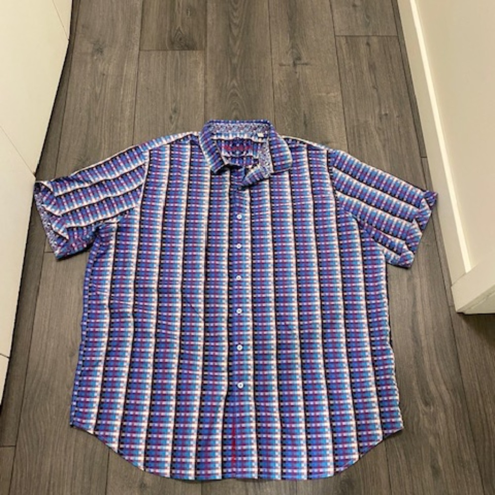 Robert Graham Check Short Sleeve Button Down Shirt Size 2XL